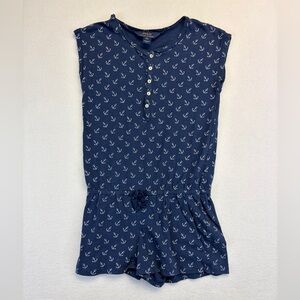 Polo Ralph Lauren Girls Romper Anchor Print Button-Front Navy Pocket Medium 8-10